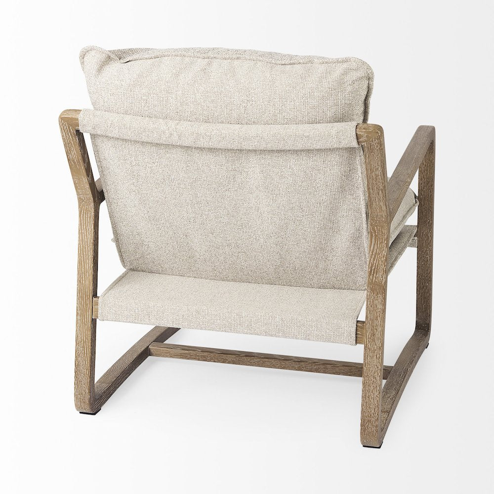 Light Brown Wood Beige Fabric Seat Accent Chair
