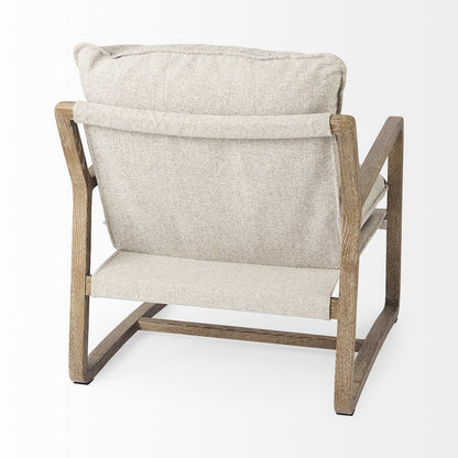 Light Brown Wood Beige Fabric Seat Accent Chair