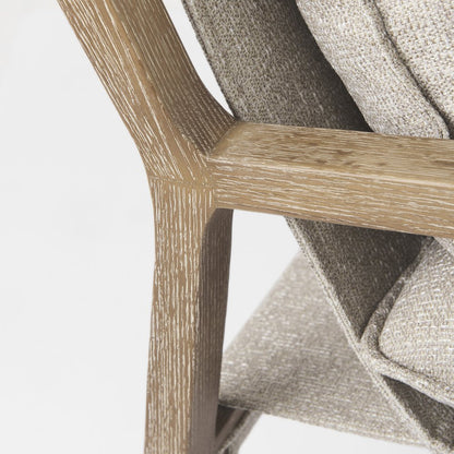 Light Brown Wood Beige Fabric Seat Accent Chair
