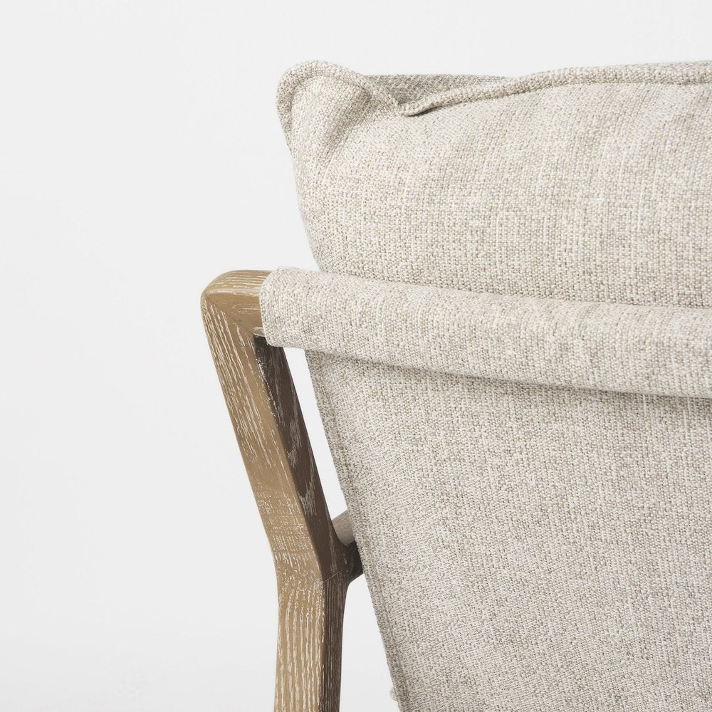 Light Brown Wood Beige Fabric Seat Accent Chair