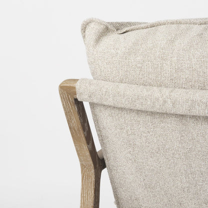Light Brown Wood Beige Fabric Seat Accent Chair