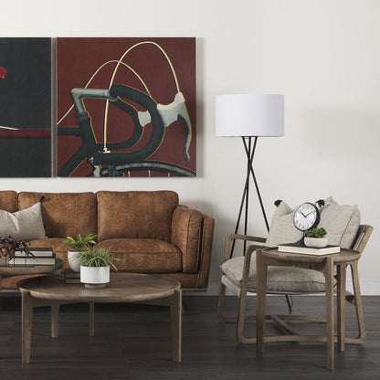 Light Brown Wood Beige Fabric Seat Accent Chair
