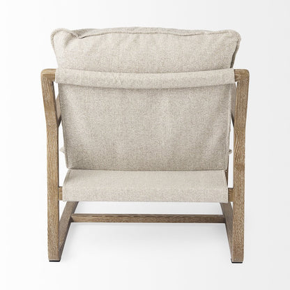 Light Brown Wood Beige Fabric Seat Accent Chair