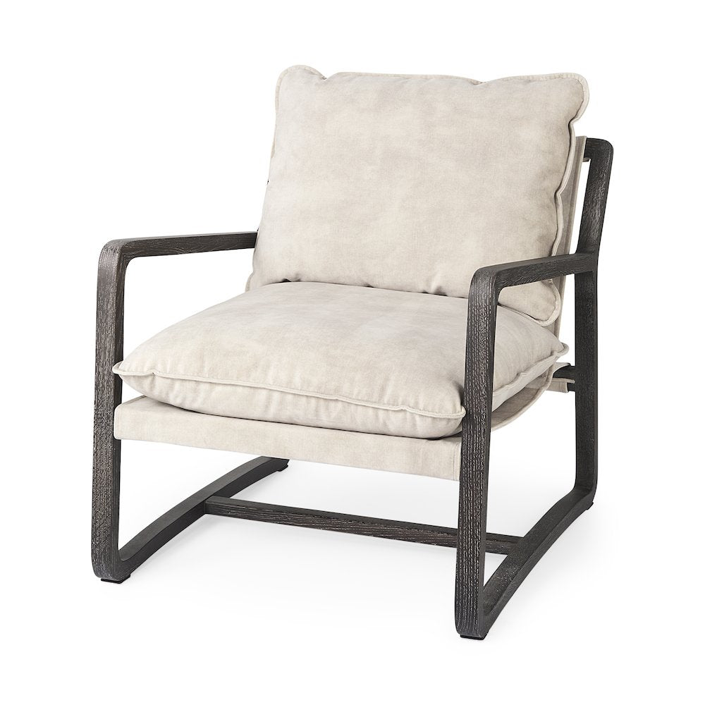 Dark Brown Wood Cream Fabric Seat Accent Chair