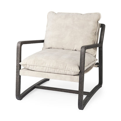 Dark Brown Wood Cream Fabric Seat Accent Chair
