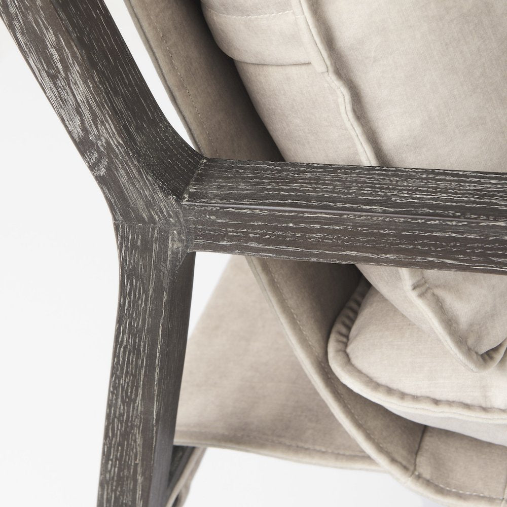 Dark Brown Wood Cream Fabric Seat Accent Chair
