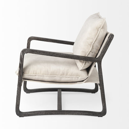 Dark Brown Wood Cream Fabric Seat Accent Chair