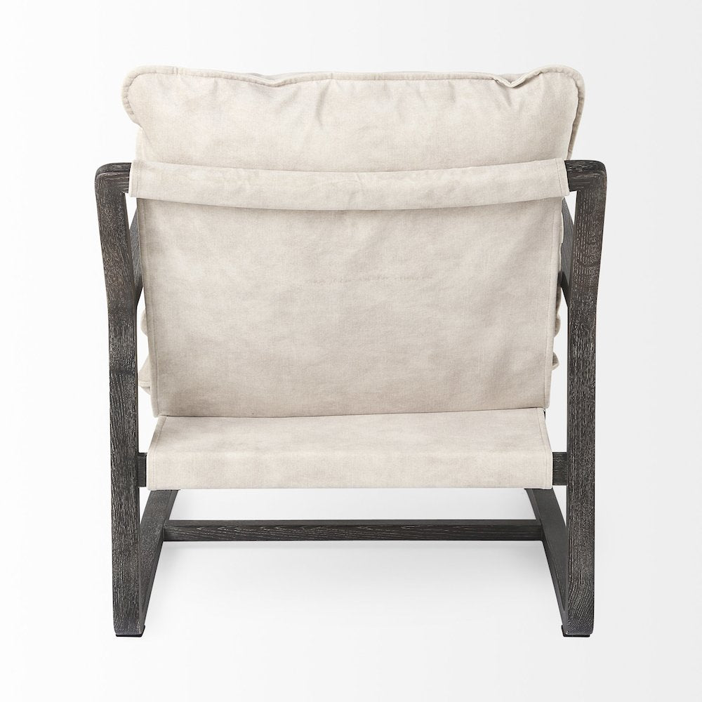 Dark Brown Wood Cream Fabric Seat Accent Chair
