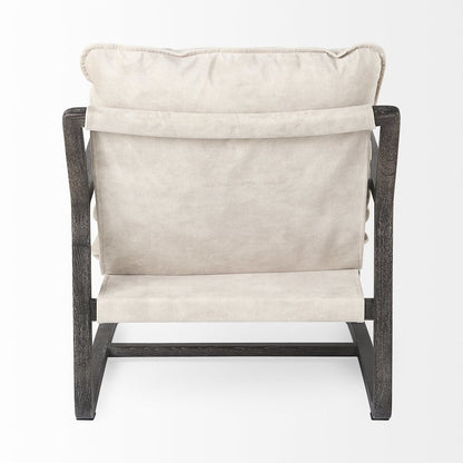 Dark Brown Wood Cream Fabric Seat Accent Chair