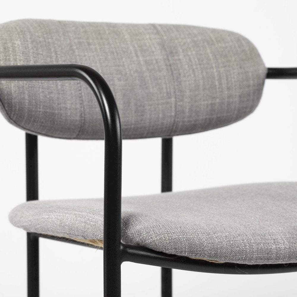 Gray Fabric Seat Black Metal Dining Chair