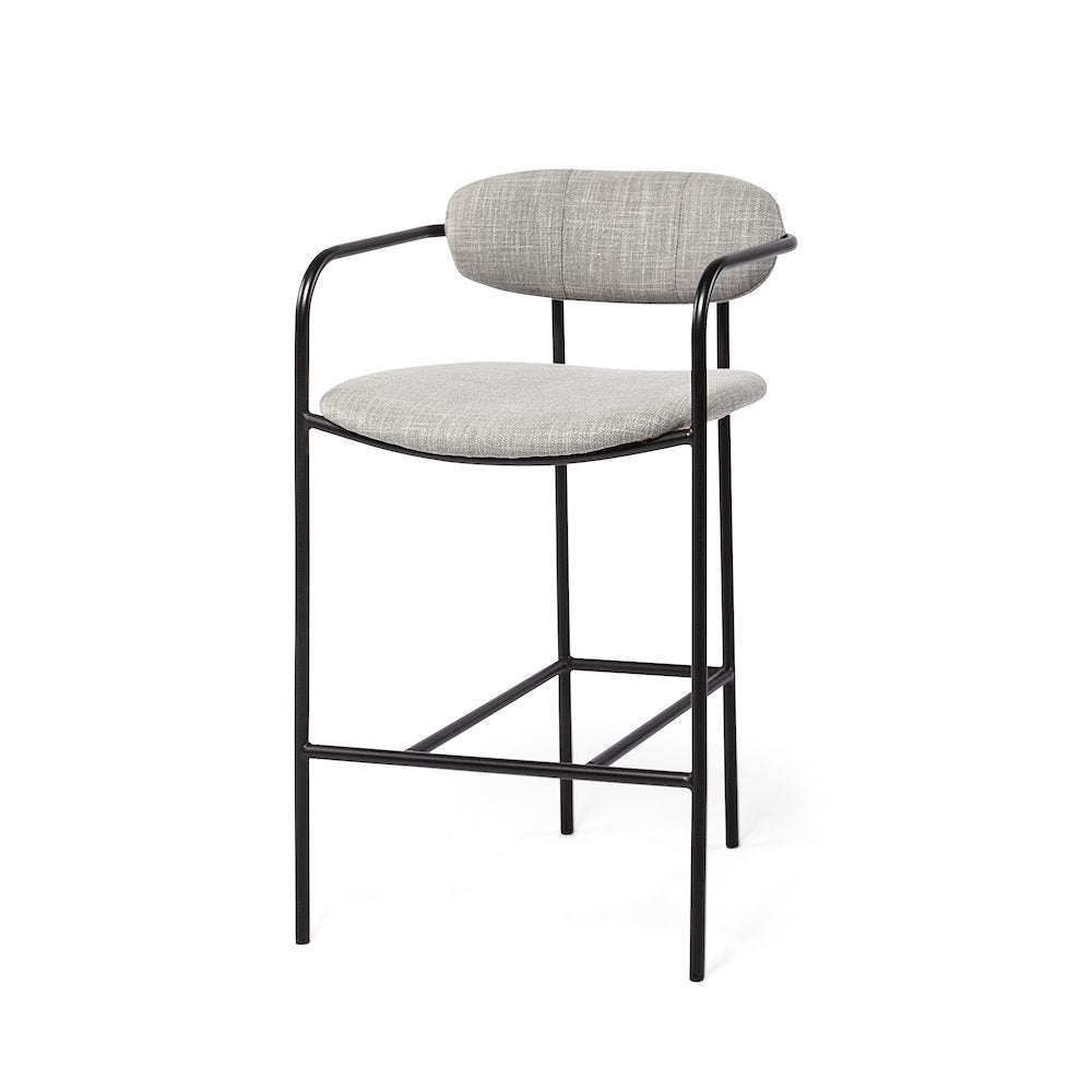 Gray Fabric Seat Black Metal Counter Stool