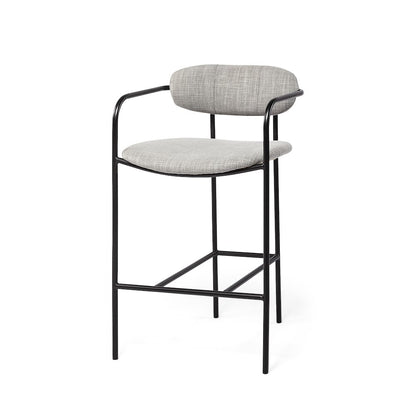 Gray Fabric Seat Black Metal Counter Stool