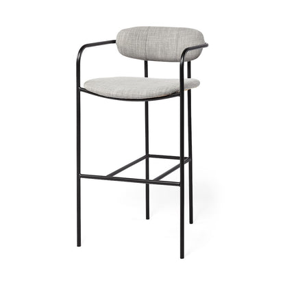 Gray Fabric Seat Black Metal Bar Stool