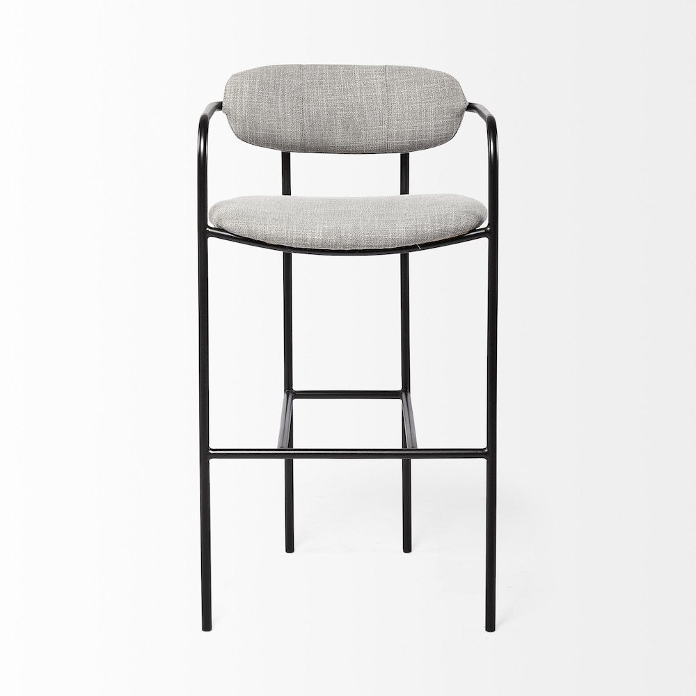 Gray Fabric Seat Black Metal Bar Stool
