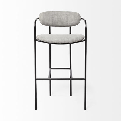 Gray Fabric Seat Black Metal Bar Stool