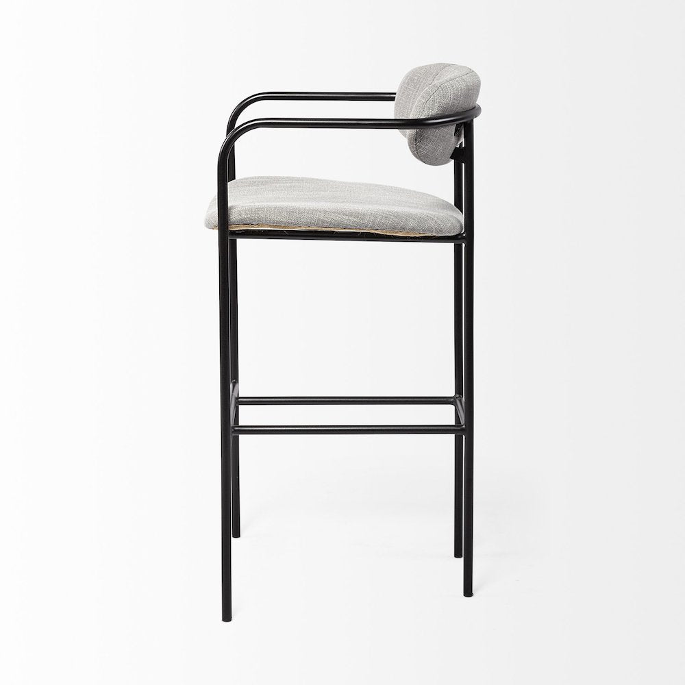 Gray Fabric Seat Black Metal Bar Stool