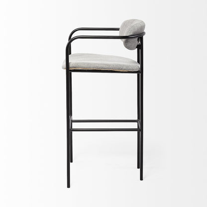 Gray Fabric Seat Black Metal Bar Stool