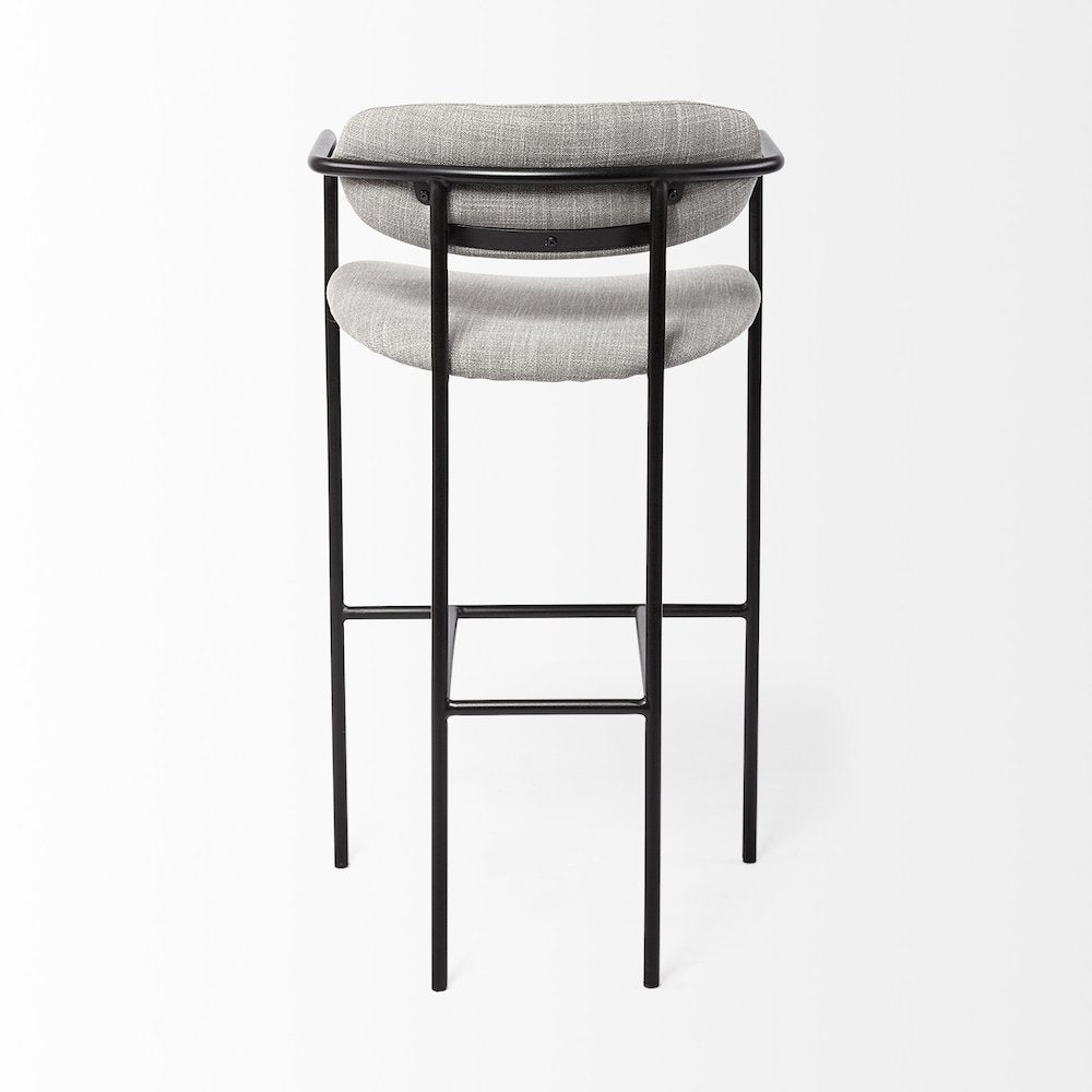 Gray Fabric Seat Black Metal Bar Stool