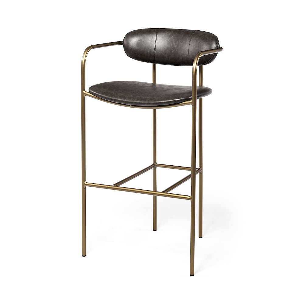 Brown Faux Leather Seat Gold Metal Bar Stool
