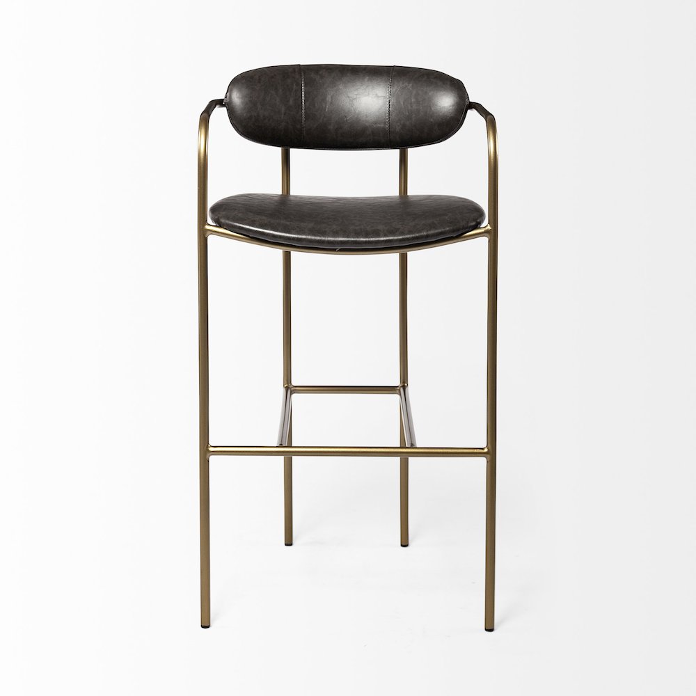 Brown Faux Leather Seat Gold Metal Bar Stool
