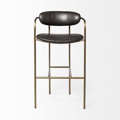 Brown Faux Leather Seat Gold Metal Bar Stool