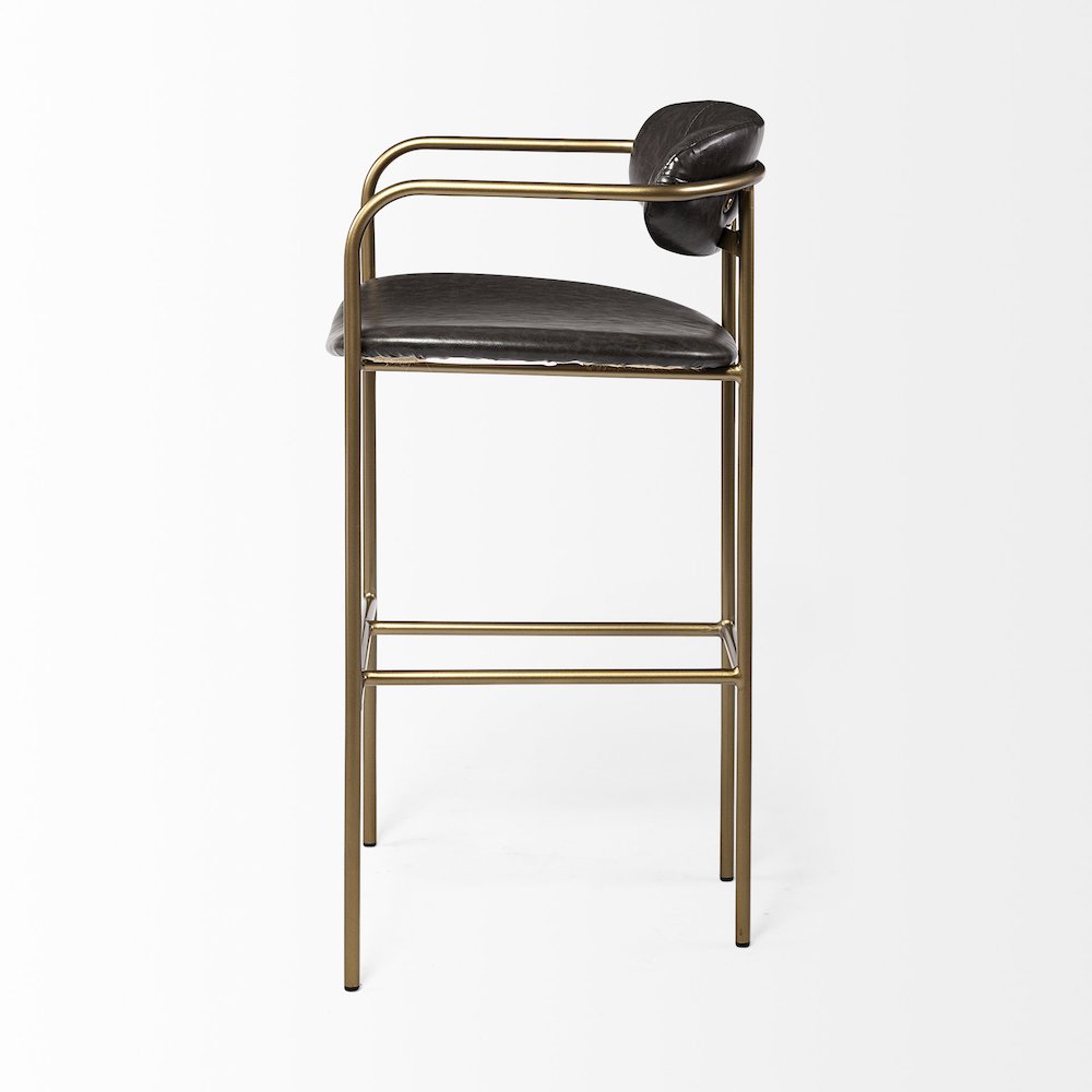 Brown Faux Leather Seat Gold Metal Bar Stool