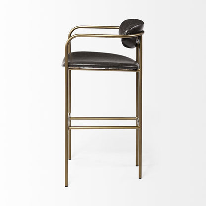 Brown Faux Leather Seat Gold Metal Bar Stool