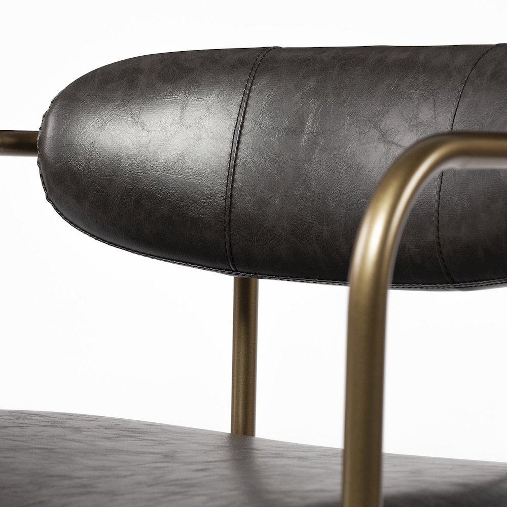 Brown Faux Leather Seat Gold Metal Bar Stool