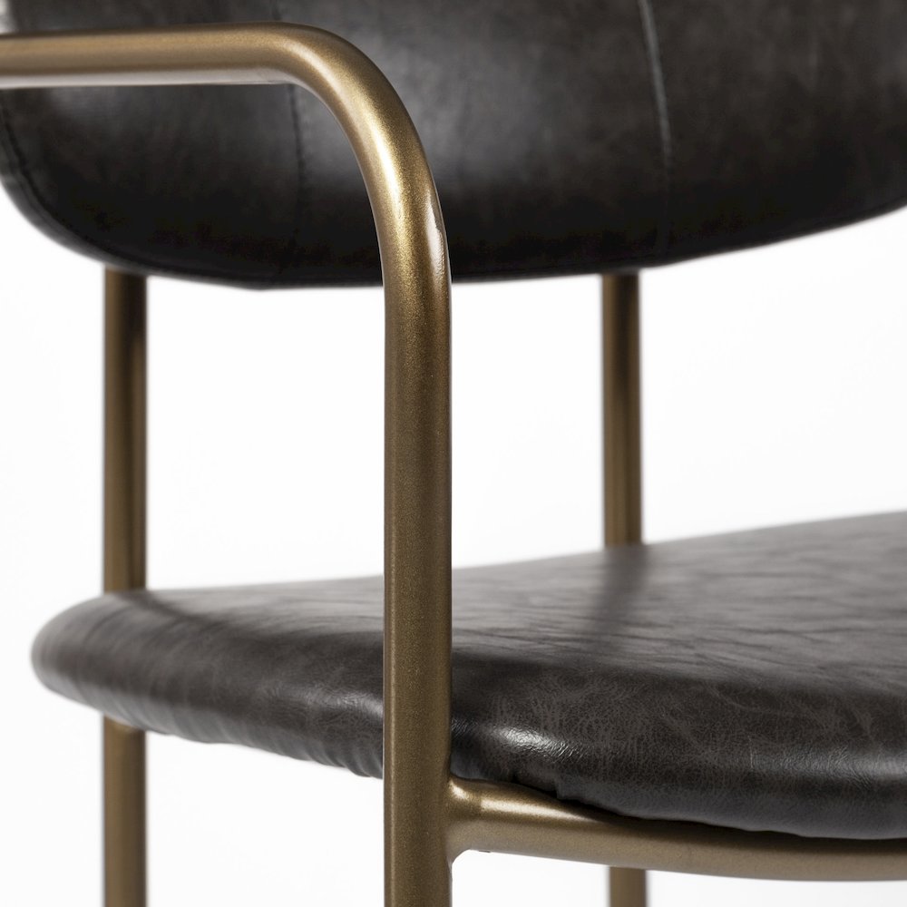 Brown Faux Leather Seat Gold Metal Bar Stool