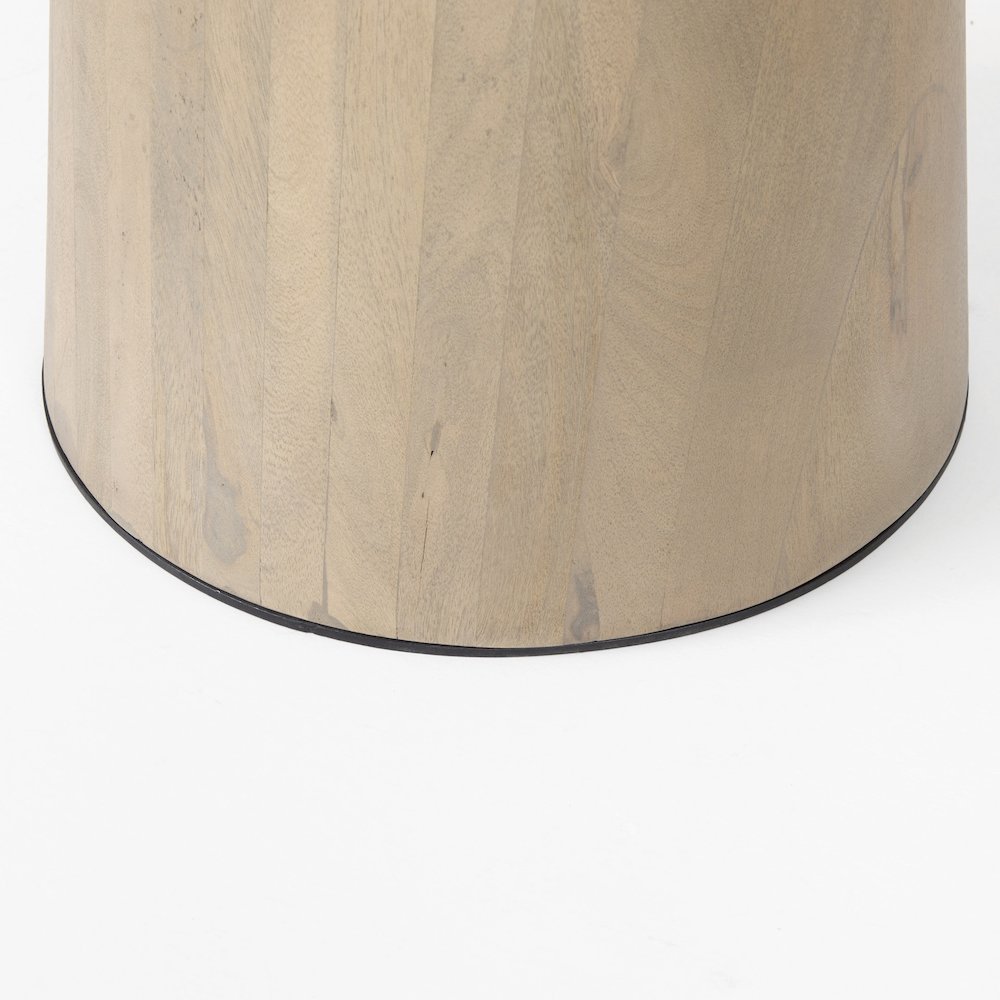 Maxwell White Marble Round Top Black Metal and Wood Pedestal Base Dining Table