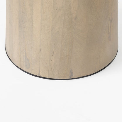 Maxwell White Marble Round Top Black Metal and Wood Pedestal Base Dining Table
