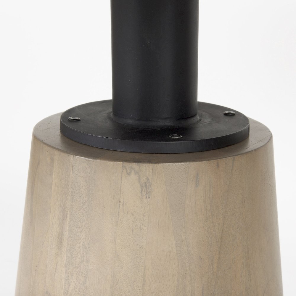 Maxwell White Marble Round Top Black Metal and Wood Pedestal Base Dining Table