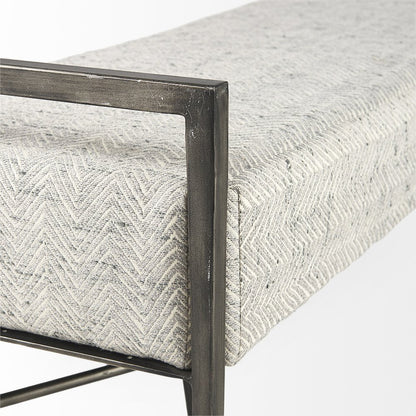 55.0L Gray Herringbone Fabric Seat Antique Nickel Metal Frame Bench