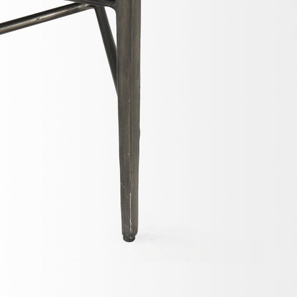 55.0L Gray Herringbone Fabric Seat Antique Nickel Metal Frame Bench