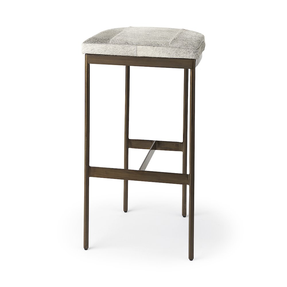 16.75 X 17.75 X 30 Hair-On-Hide Seat Gold Frame Bar Stool