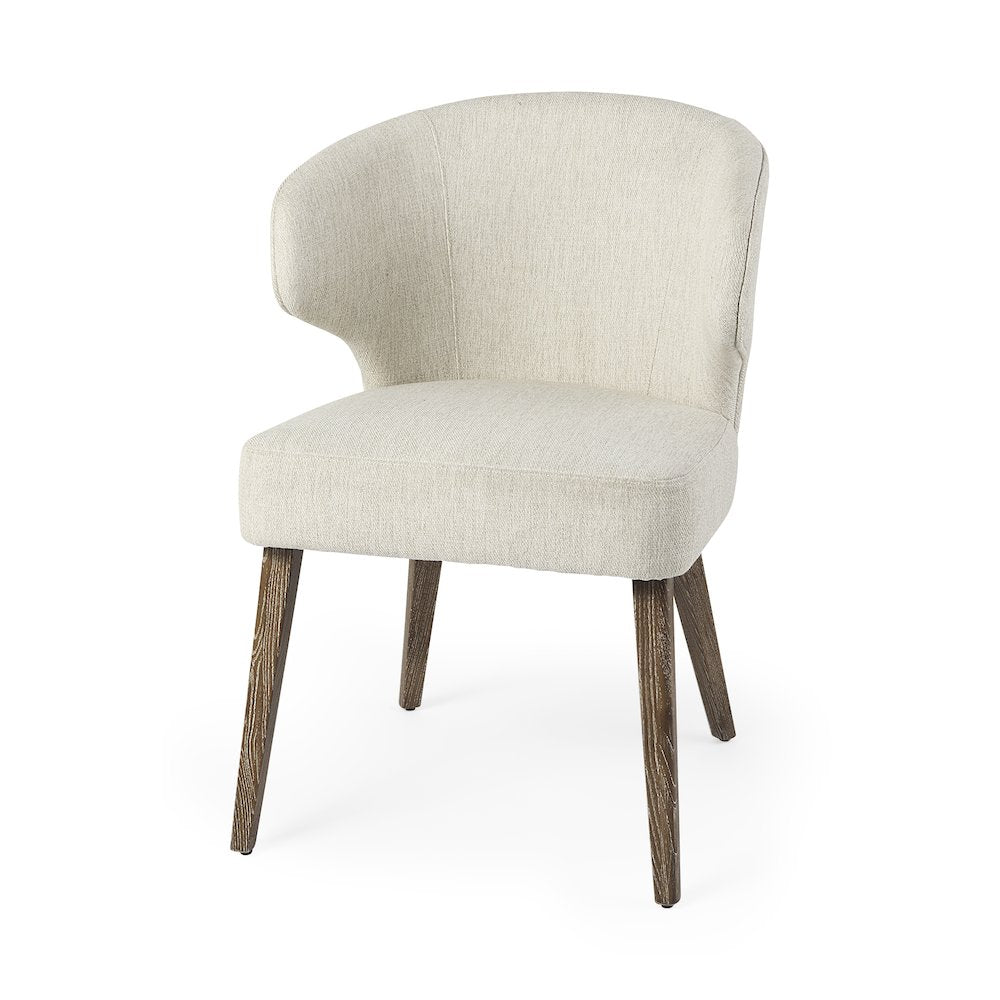 Cream Fabric Seat Medium Brown Wooden Legs Wingback Dining Chair