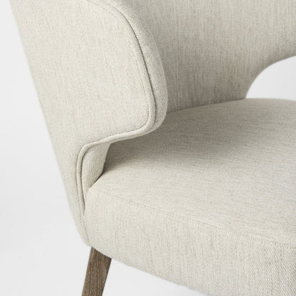 Cream Fabric Seat Medium Brown Wooden Legs Wingback Dining Chair