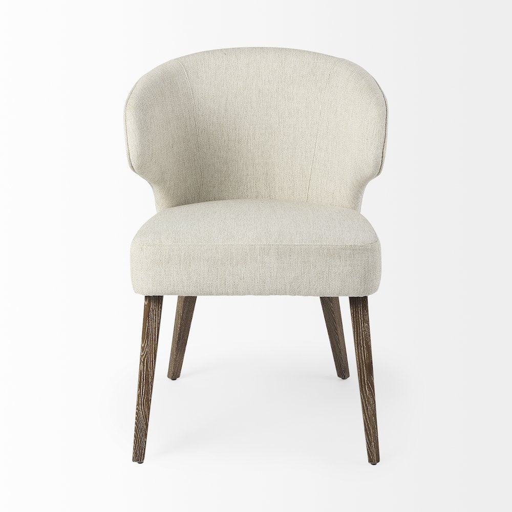 Cream Fabric Seat Medium Brown Wooden Legs Wingback Dining Chair