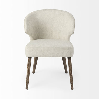 Cream Fabric Seat Medium Brown Wooden Legs Wingback Dining Chair