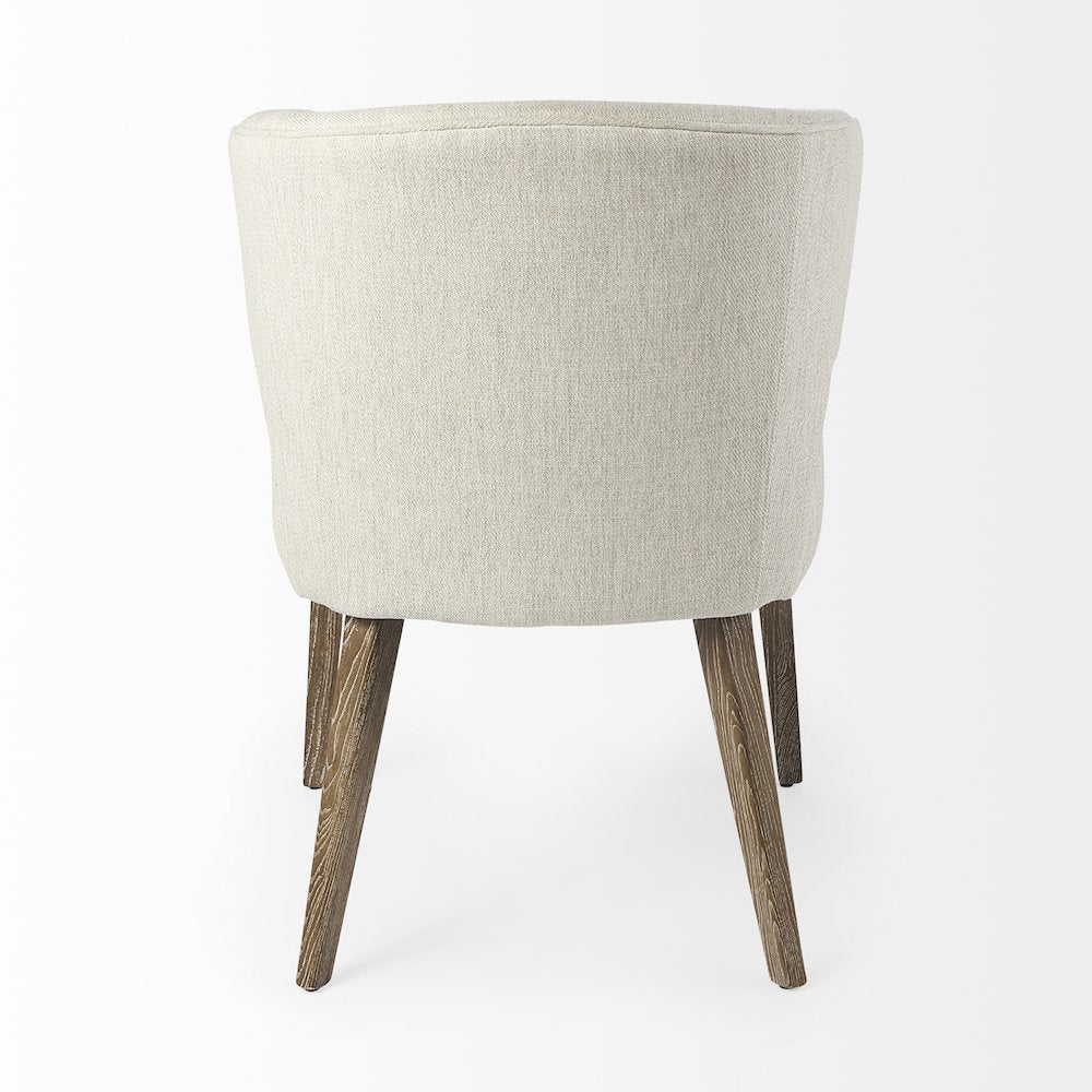 Cream Fabric Seat Medium Brown Wooden Legs Wingback Dining Chair