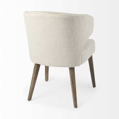 Cream Fabric Seat Medium Brown Wooden Legs Wingback Dining Chair