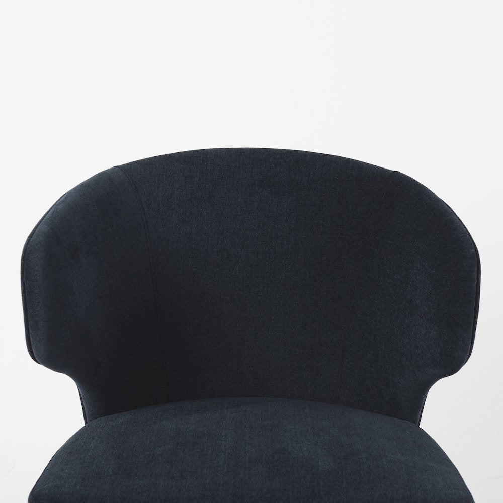 Navy Fabric Seat Medium Brown Wooden Legs Wingback Dining Chair