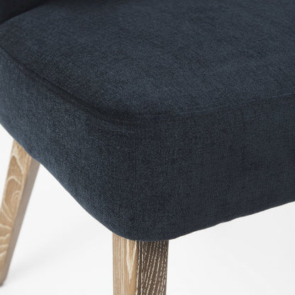 Navy Fabric Seat Medium Brown Wooden Legs Wingback Dining Chair