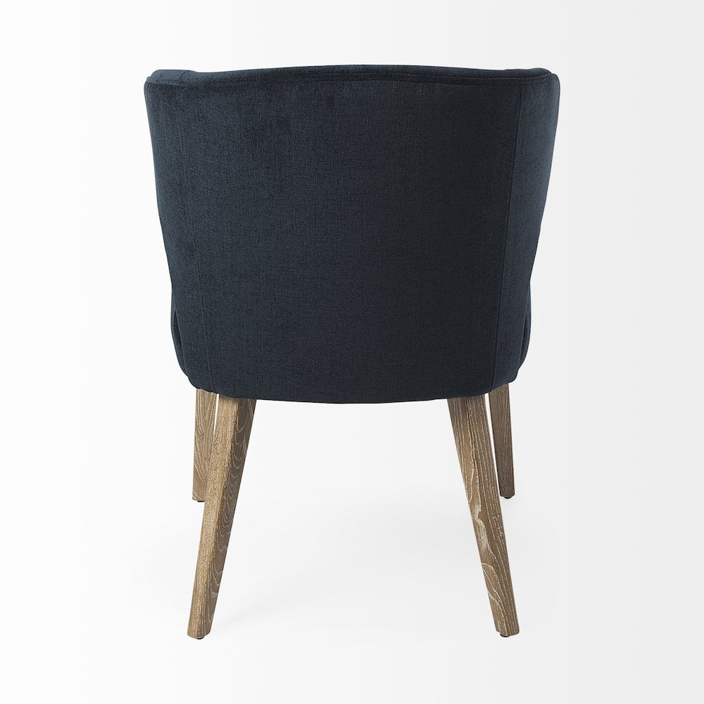 Navy Fabric Seat Medium Brown Wooden Legs Wingback Dining Chair
