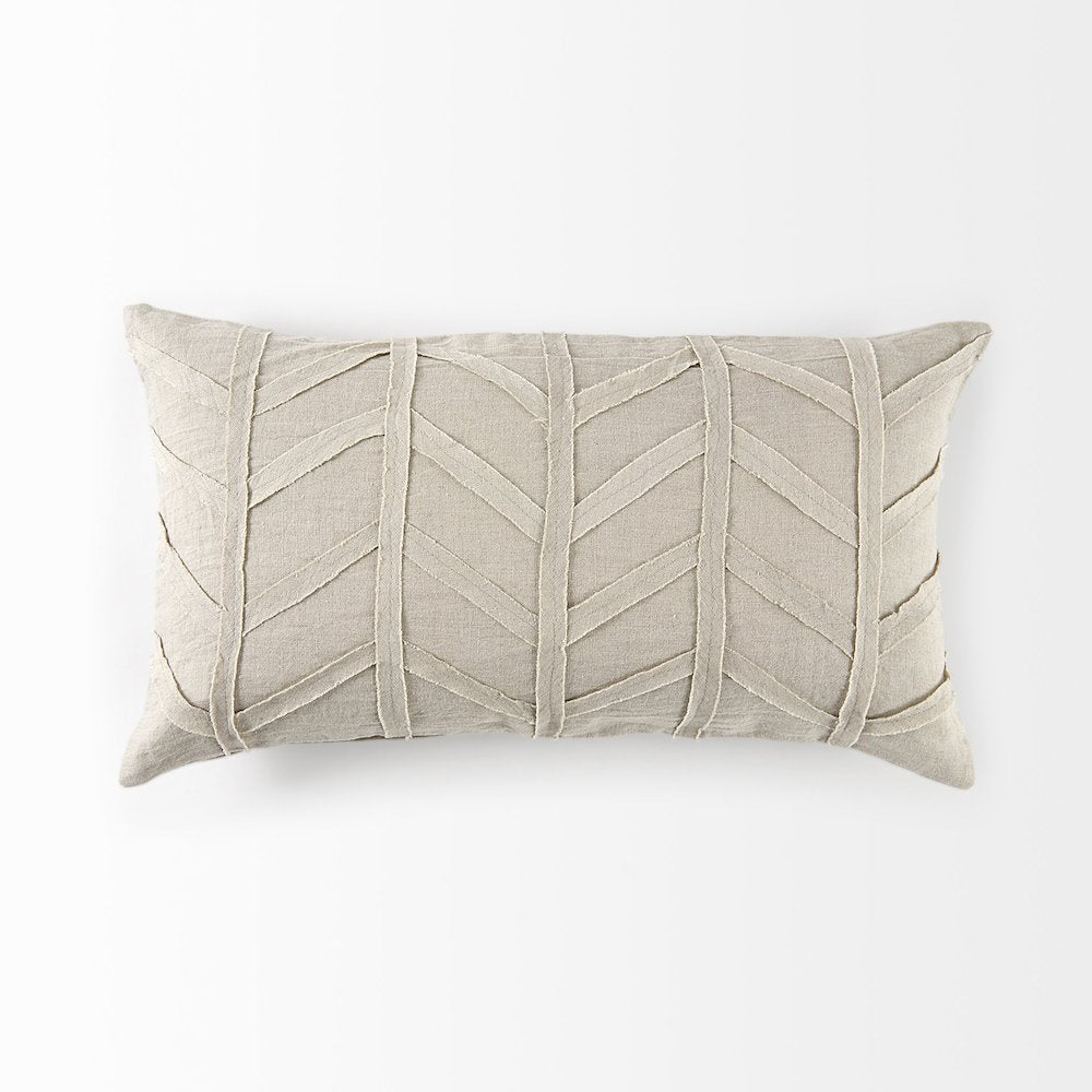 14L X 26W Beige Fabric Textured Decorative Pillow Cover