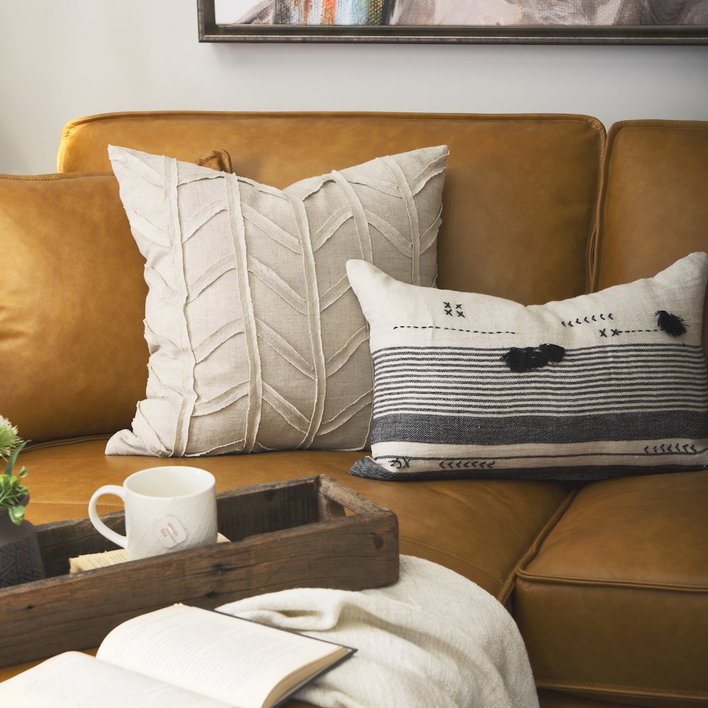 20L X 20W Beige Fabric Textured Decorative Pillow Cover