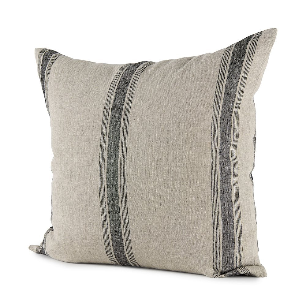 20L X 20W Beige And Black Fabric Striped Decorative Pillow Cover