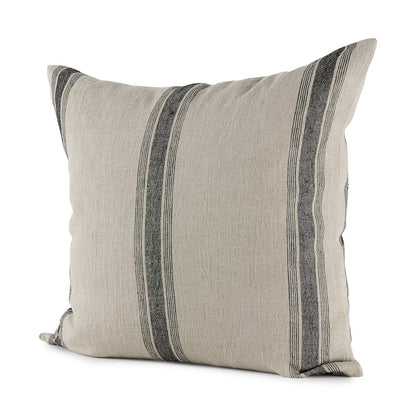 20L X 20W Beige And Black Fabric Striped Decorative Pillow Cover
