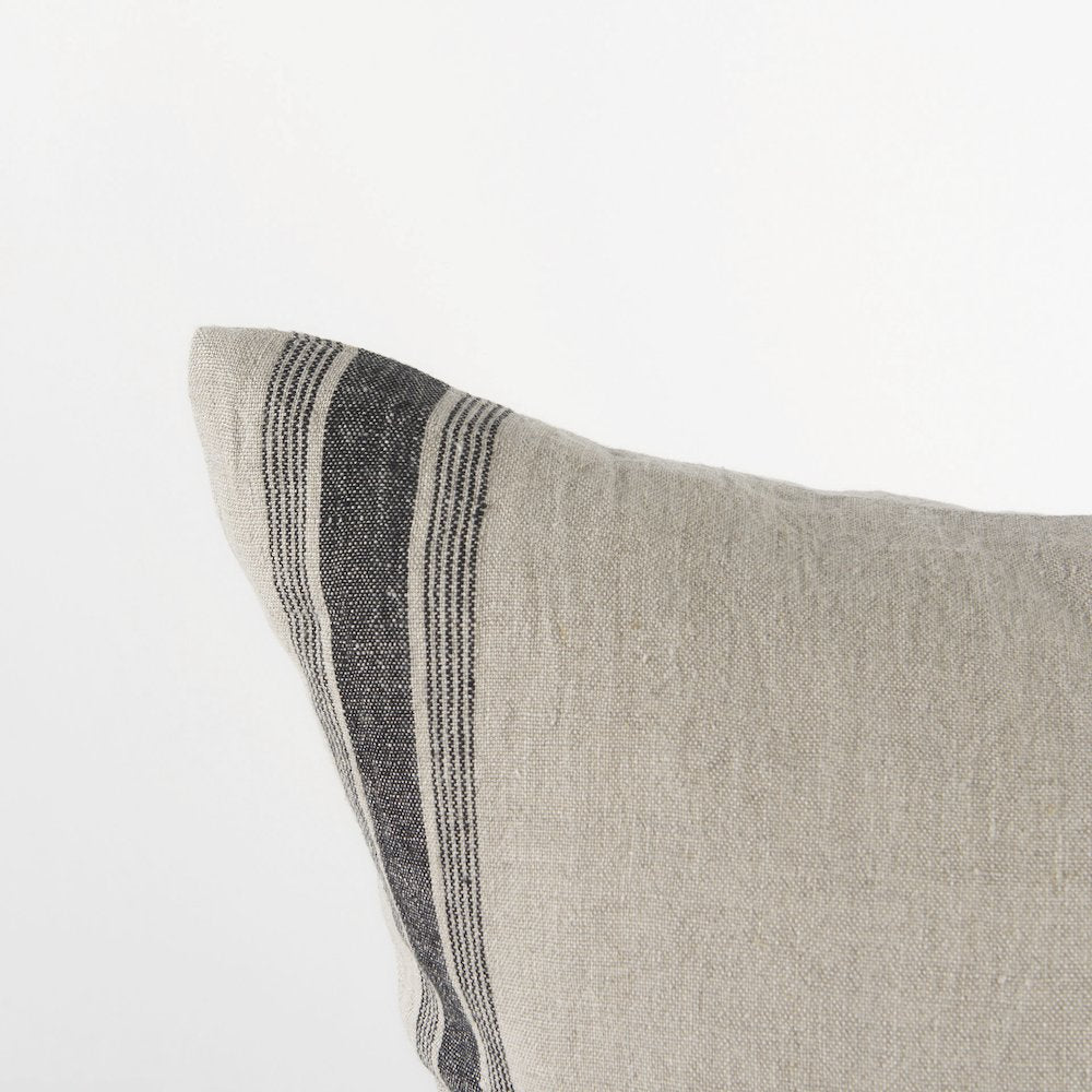 20L X 20W Beige And Black Fabric Striped Decorative Pillow Cover