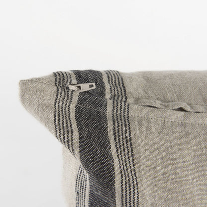 20L X 20W Beige And Black Fabric Striped Decorative Pillow Cover